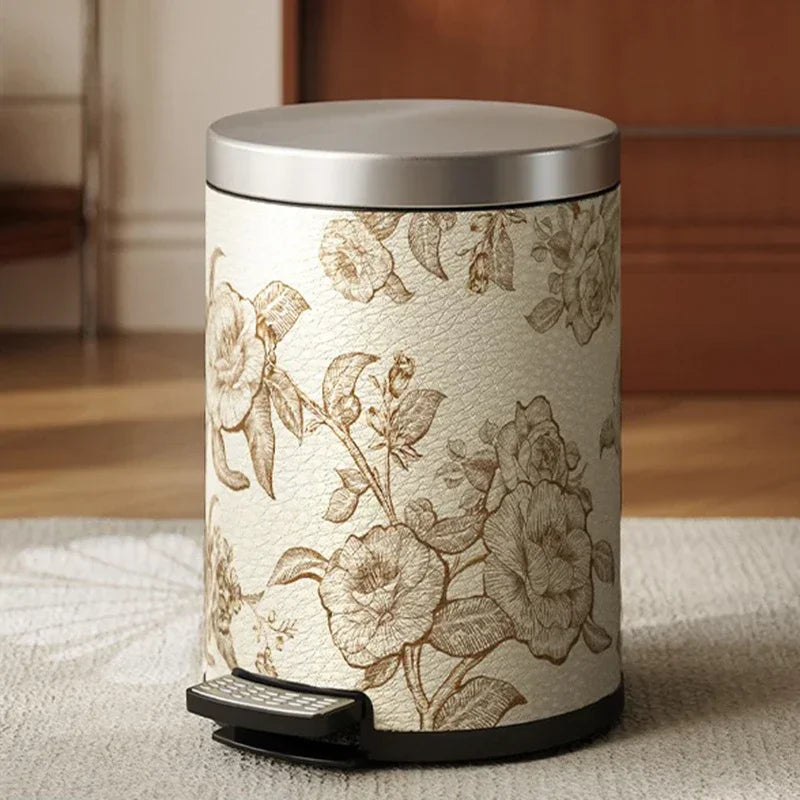 Moderner Abfalleimer aus Edelstahl und Leder, grau, 14L, 28x37CM