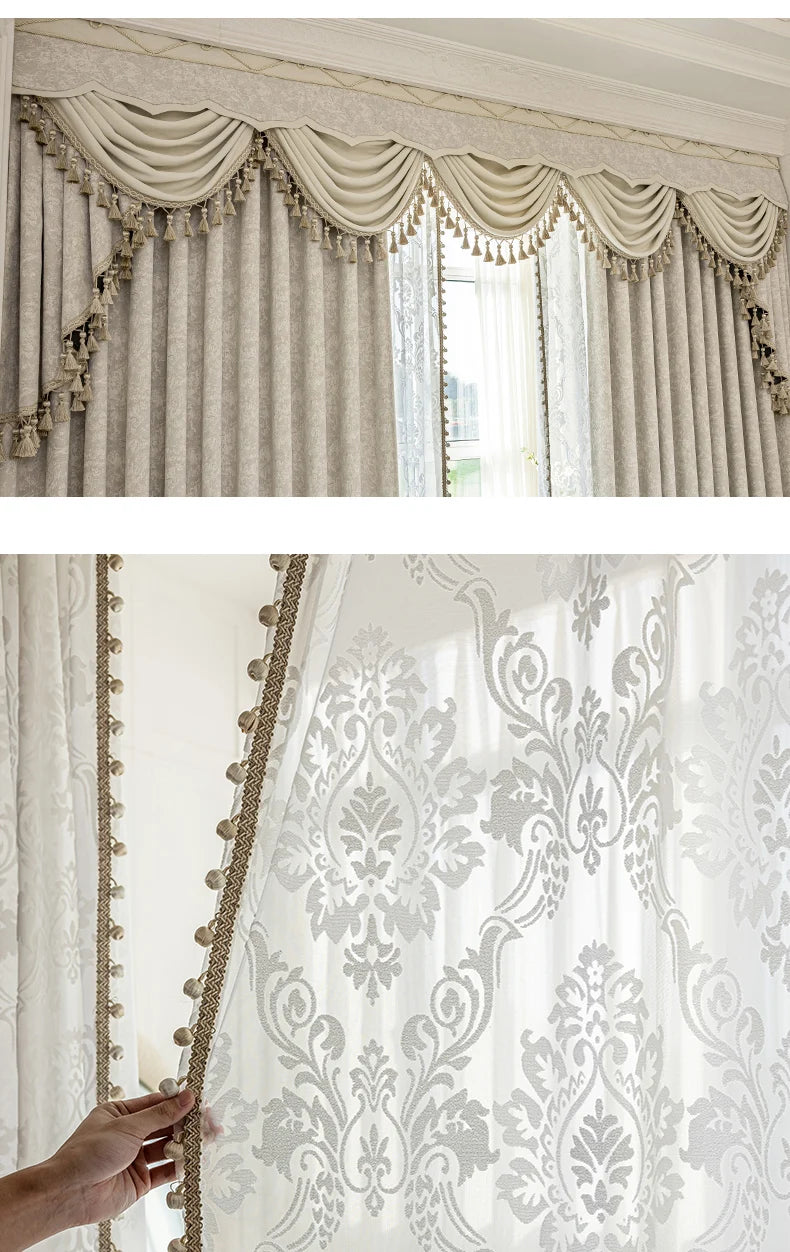 Beige Jacquard Vorhänge – Chenille Design für Villen