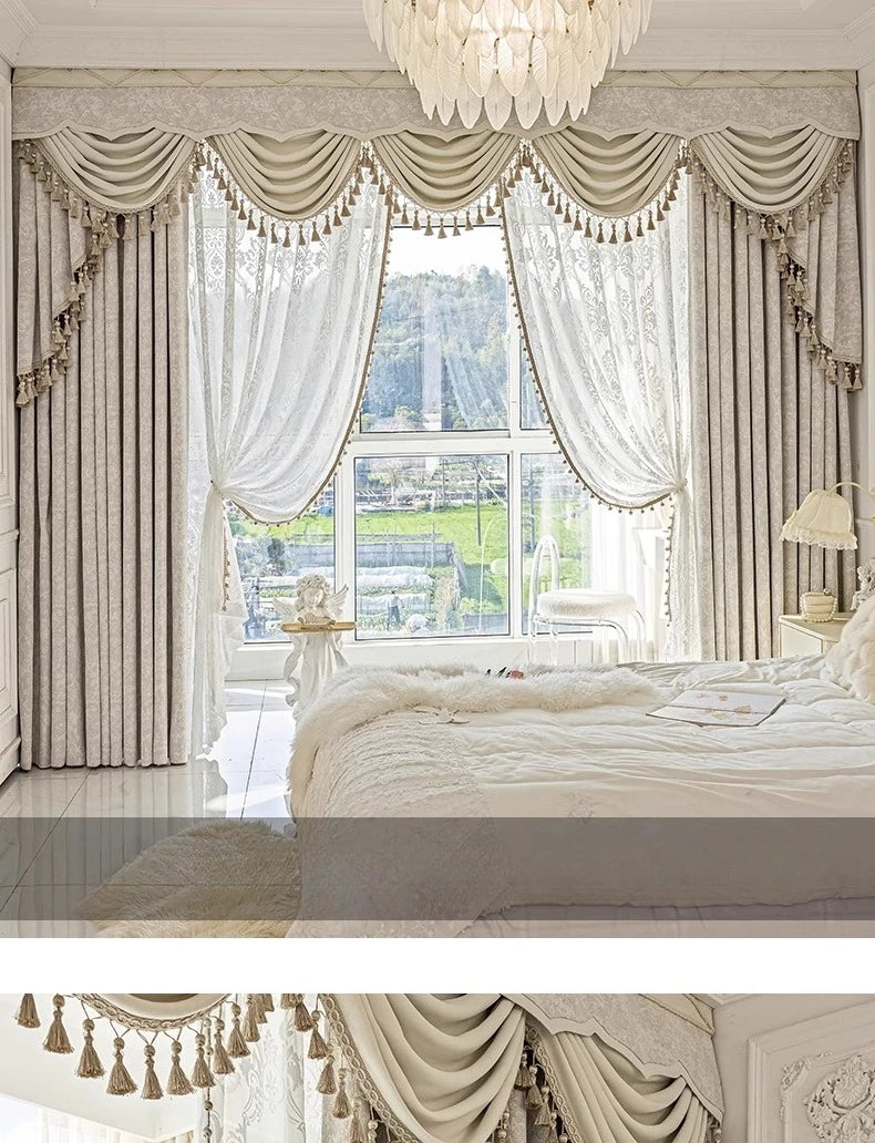 Beige Jacquard Vorhänge – Chenille Design für Villen