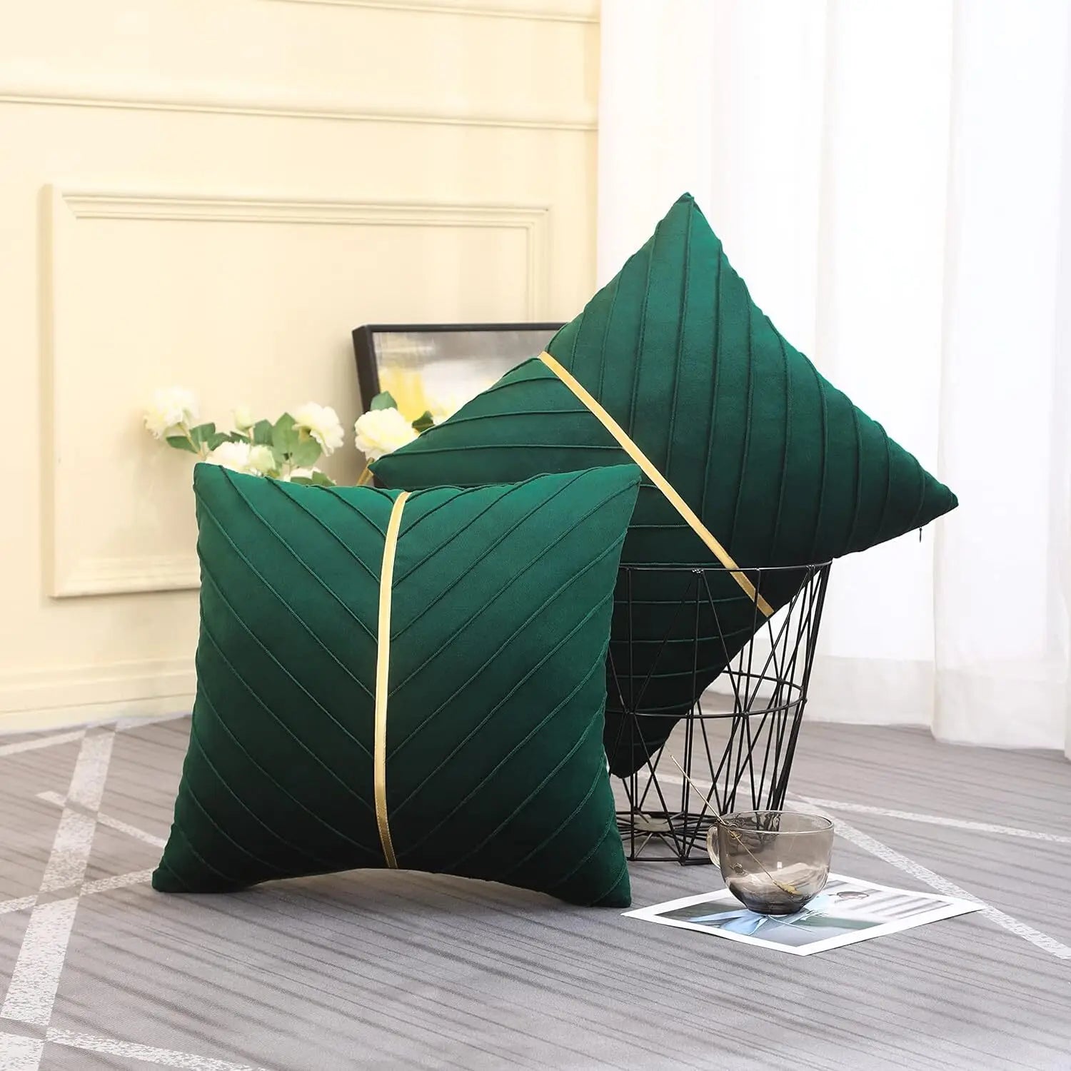 Samt Kissenbezug – Gold Leder Patchwork – 45x45cm