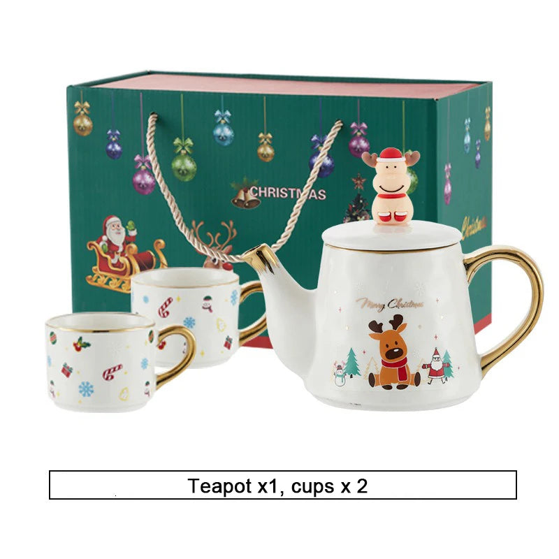 Keramik Weihnachts-Teeservice – Edles Design – 2 Tassen Set