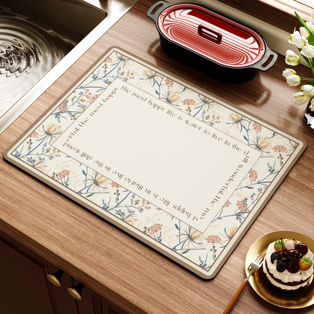 Retro Blumen Diatomitmatte – Modernes Küchenablauf – 50x80cm