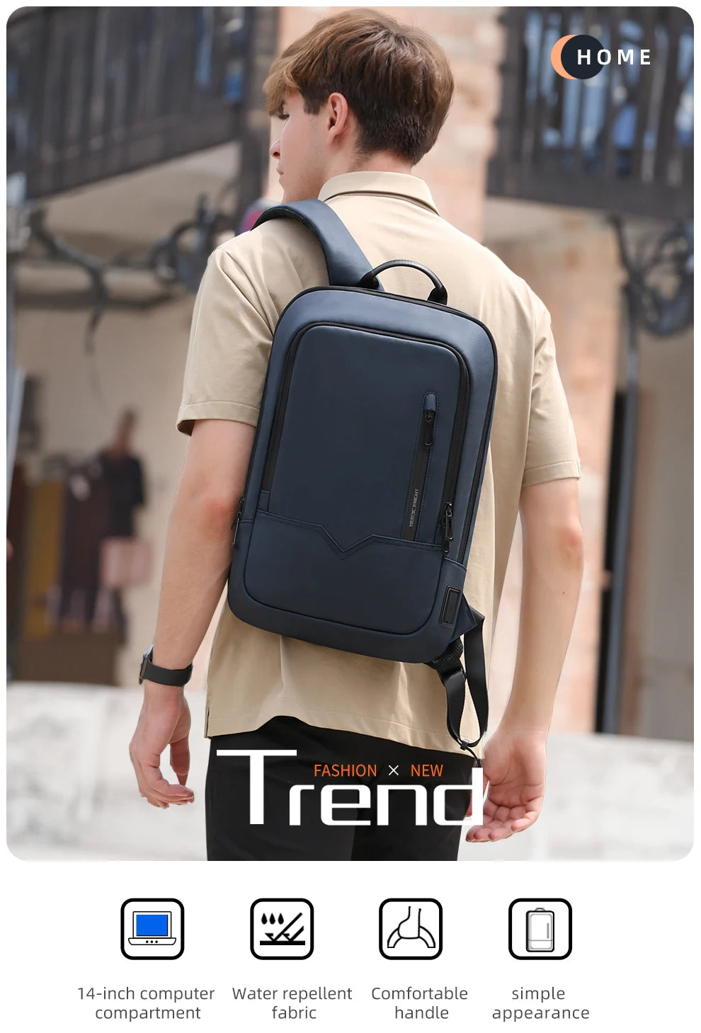 Rucksack – Wasserdichtes Oxford – USB-Laden 15.6 Zoll