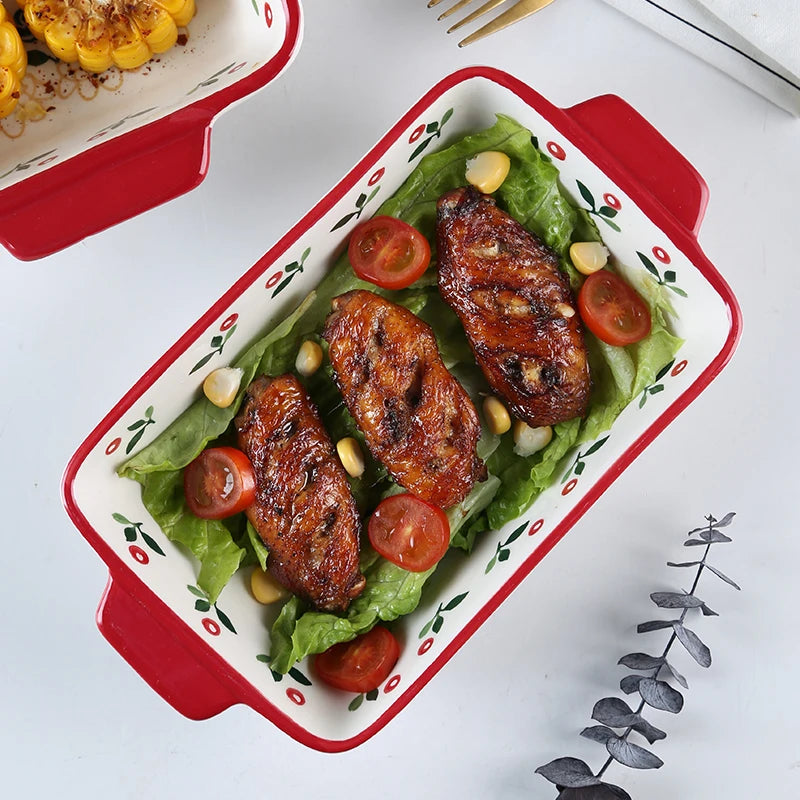 Keramik Backform – Doppelgriff Pflanzenmuster