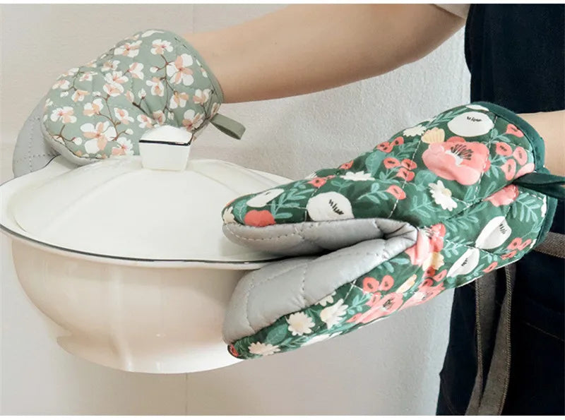 Japanische Blumen-Baumwolle-Ofenhandschuhe – Gedrucktes Herz – 15x19cm