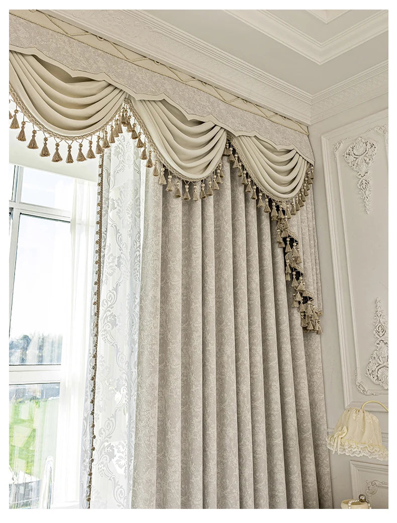 Beige Jacquard Vorhänge – Chenille Design für Villen