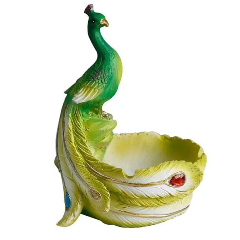 Harz-Pfauentopf – Glasierter Cartoon-Stil – Desktop-Deko