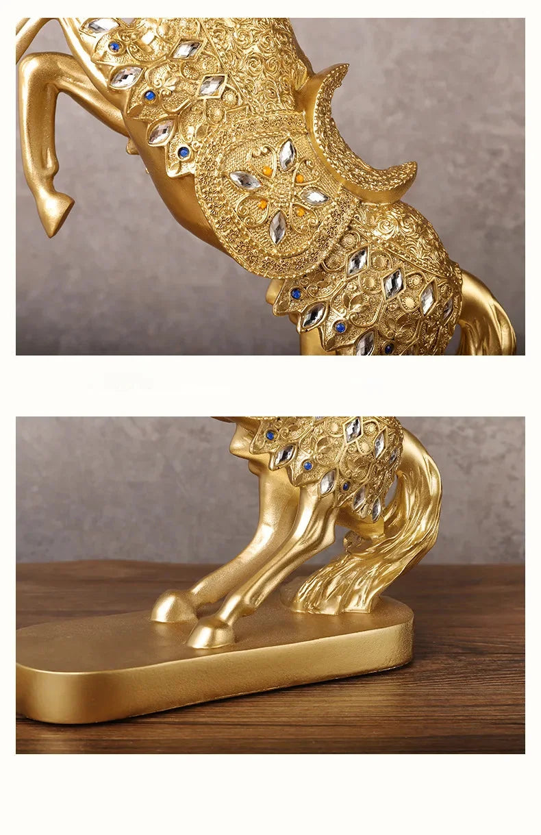 Goldenes Pferd Ornament – Harz Tier Design – Wohnzimmer Dekoration