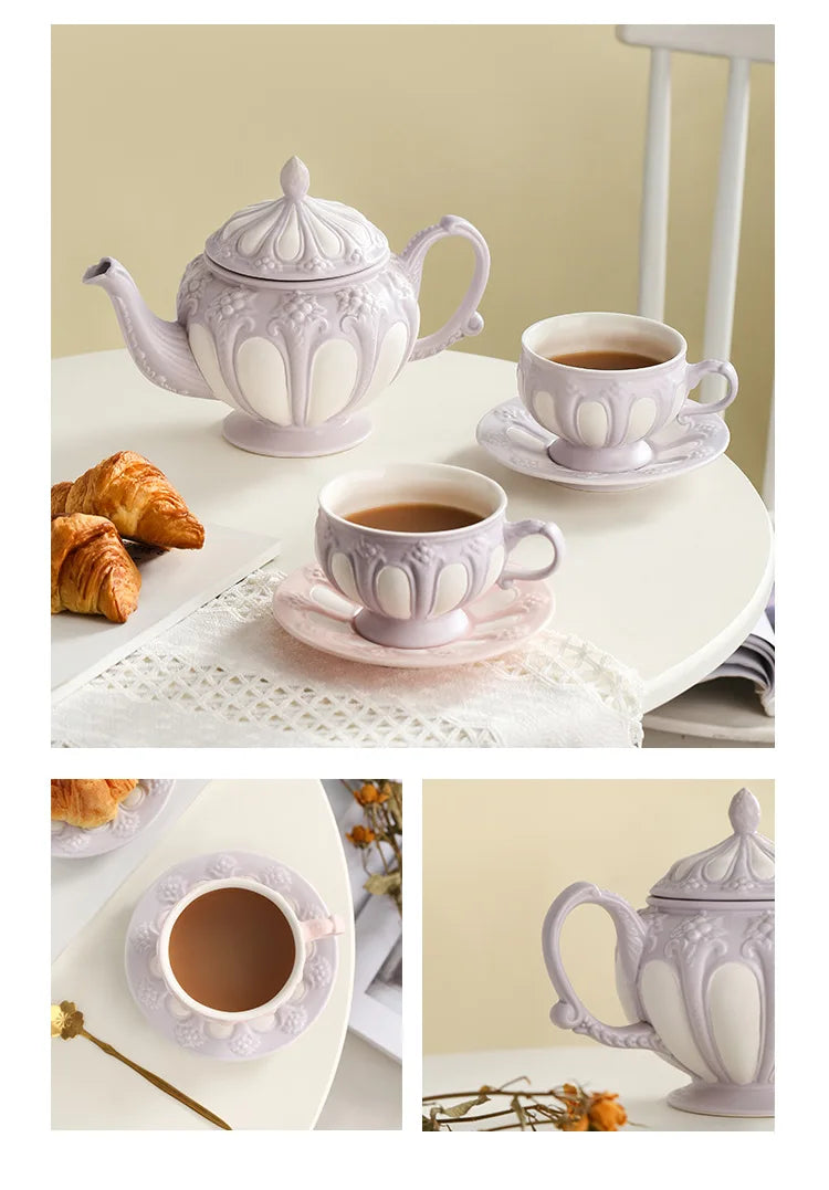Floral Reliefs Keramiktasse – Porzellan Teeset 250-900ml