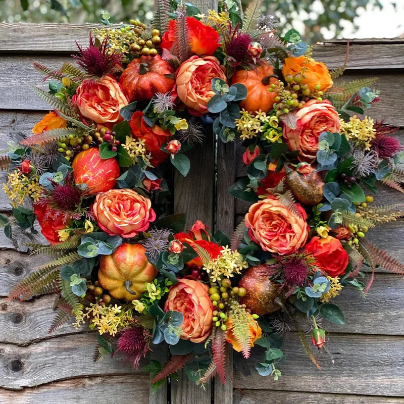 Herbstkranz – Landhaus Pfingstrose & Kürbis – 50cm Aussen