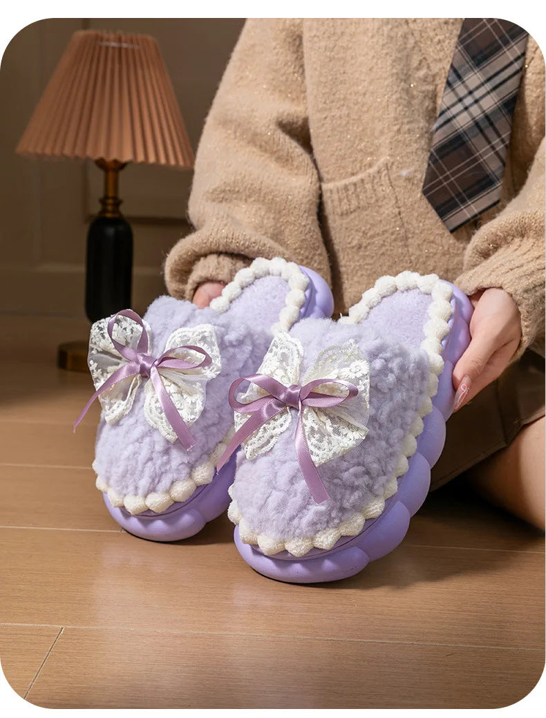 Baumwollpantoffeln – Flanell Schleifen-Design – Warmer Heimkomfort