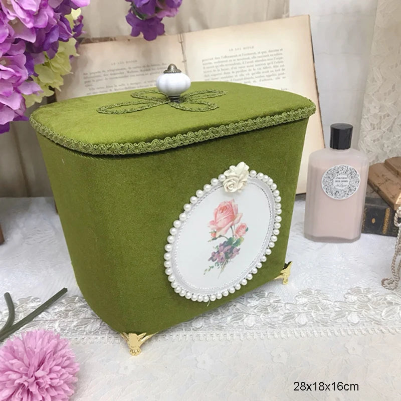 Samt Aufbewahrungsbox – Retro-Design – Perlenbesatz