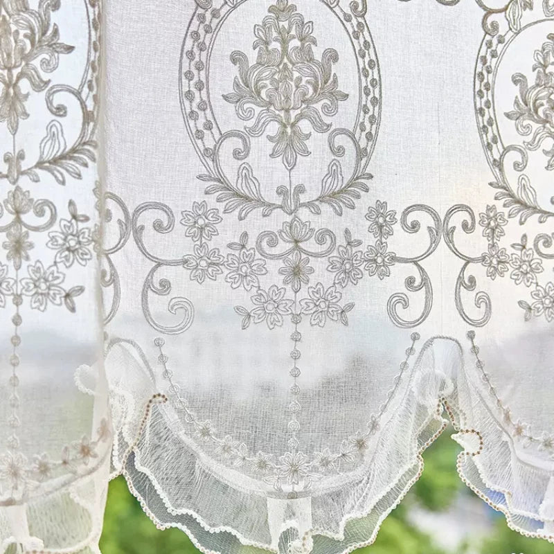 Romantische Weisse Tüll-Vorhänge – Bestickte Spitze – 170x65cm