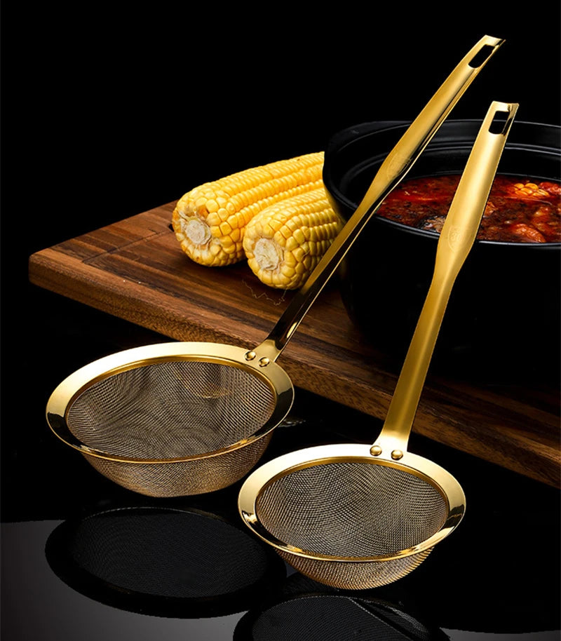 Edelstahl-Skimmer – Goldenes Netz-Design – 5 Grössen