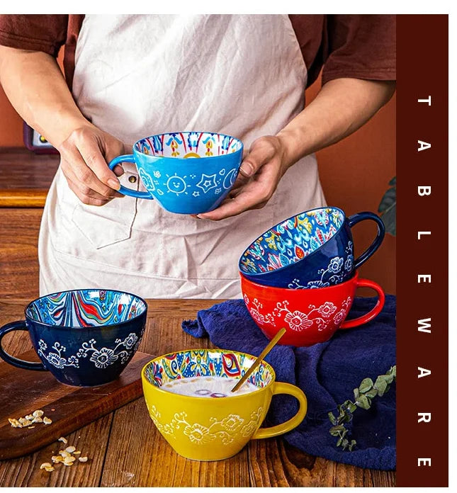 Keramik Frühstücksbecher – Boho – Grosse Kapazität