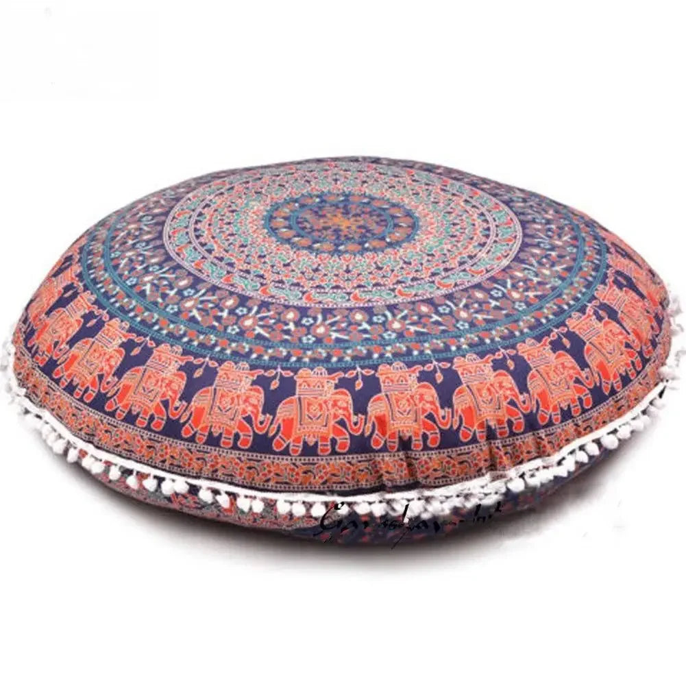 Runde Leinen-Kissenhülle – Mediterraner Stil – 43x43cm