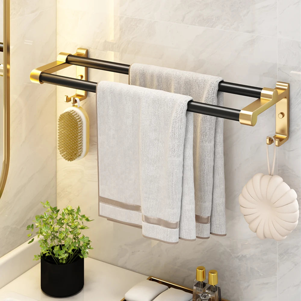 Badezimmer Handtuchhalter – Schwarz Gold Aluminium – Beweglich