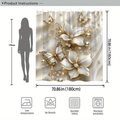 Duschvorhang Blumen – Elegantes Satin Polyester – W220xH180cm