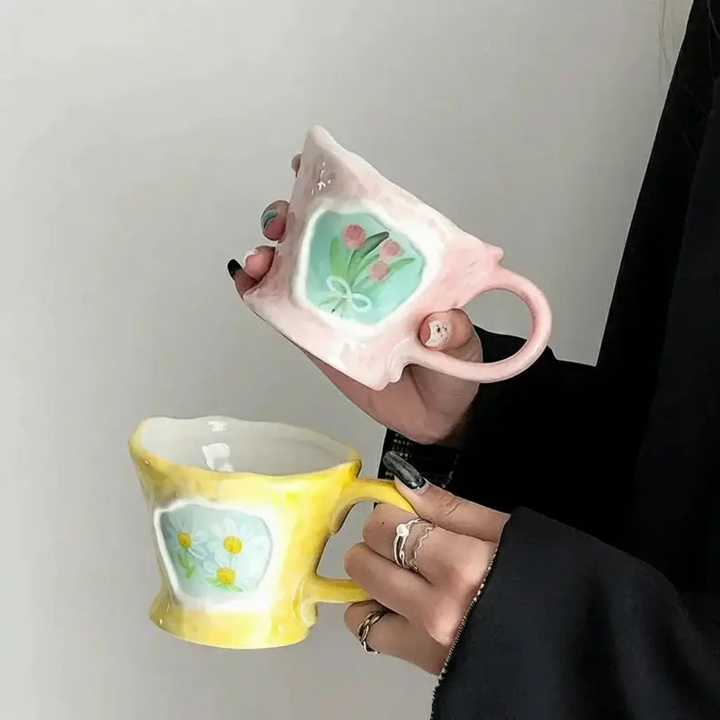 Keramikbecher – Retro Handbemaltes Design 9.5x7.5cm