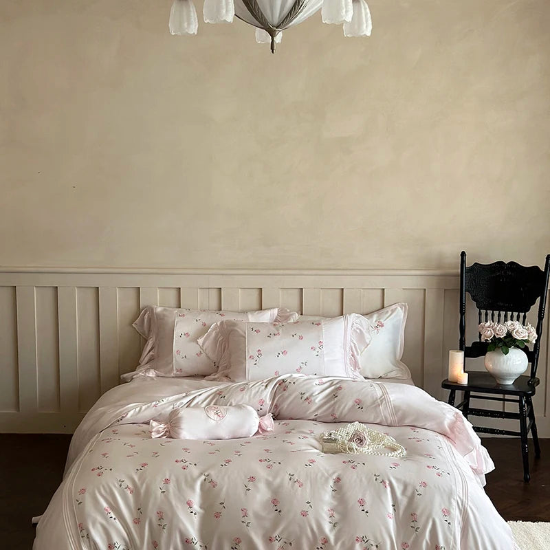 Bettwäsche-Set – Vintage Rose Spitze – Ägyptische Baumwolle 4teilig