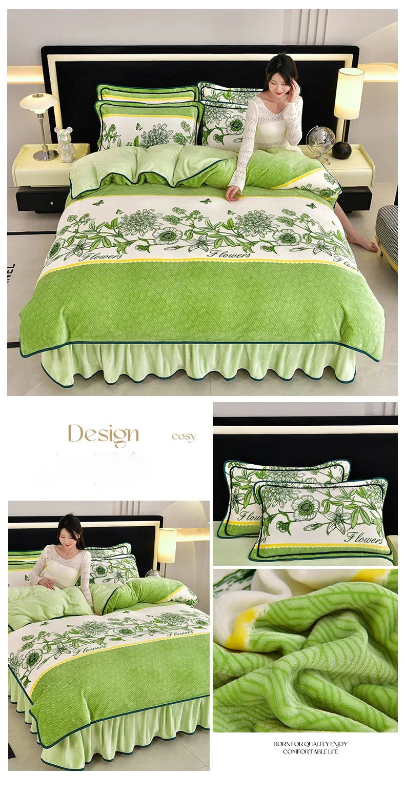 Luxus Fleece Bettwäsche, Farbe: Champagner Pink, Grösse: Queen 4 Teile 200x230cm, stilvoll und weich