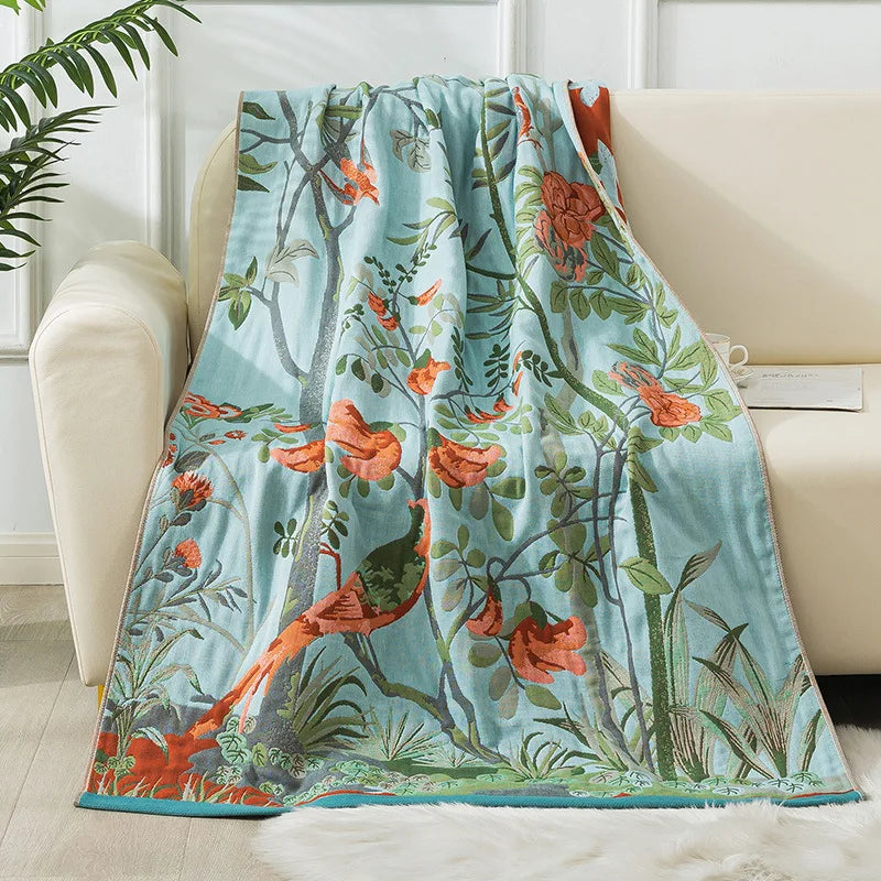 Luxus Badetuch – Baumwollgaze Blumen – 90x180cm