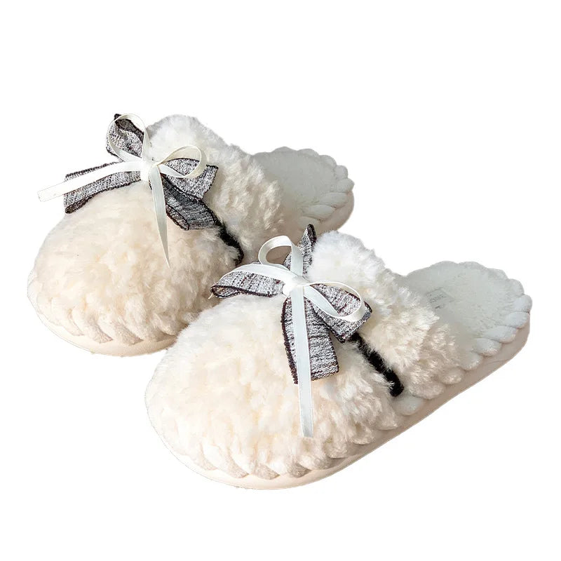 Flauschige Hausschuhe – Baumwolle Schleife – Indoor Winter