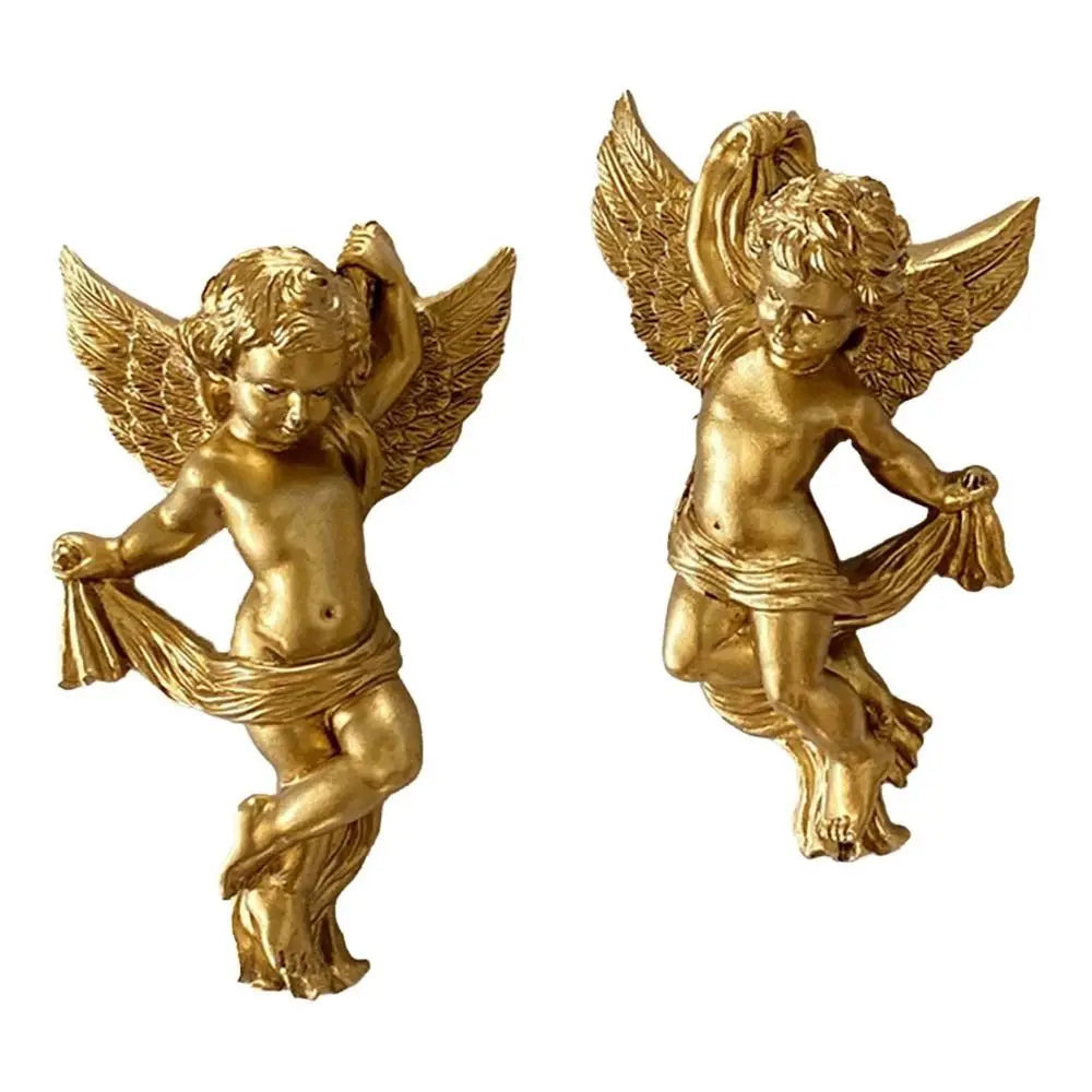 Cherub-Engel-Statuen – Goldenes Harz 14x8cm