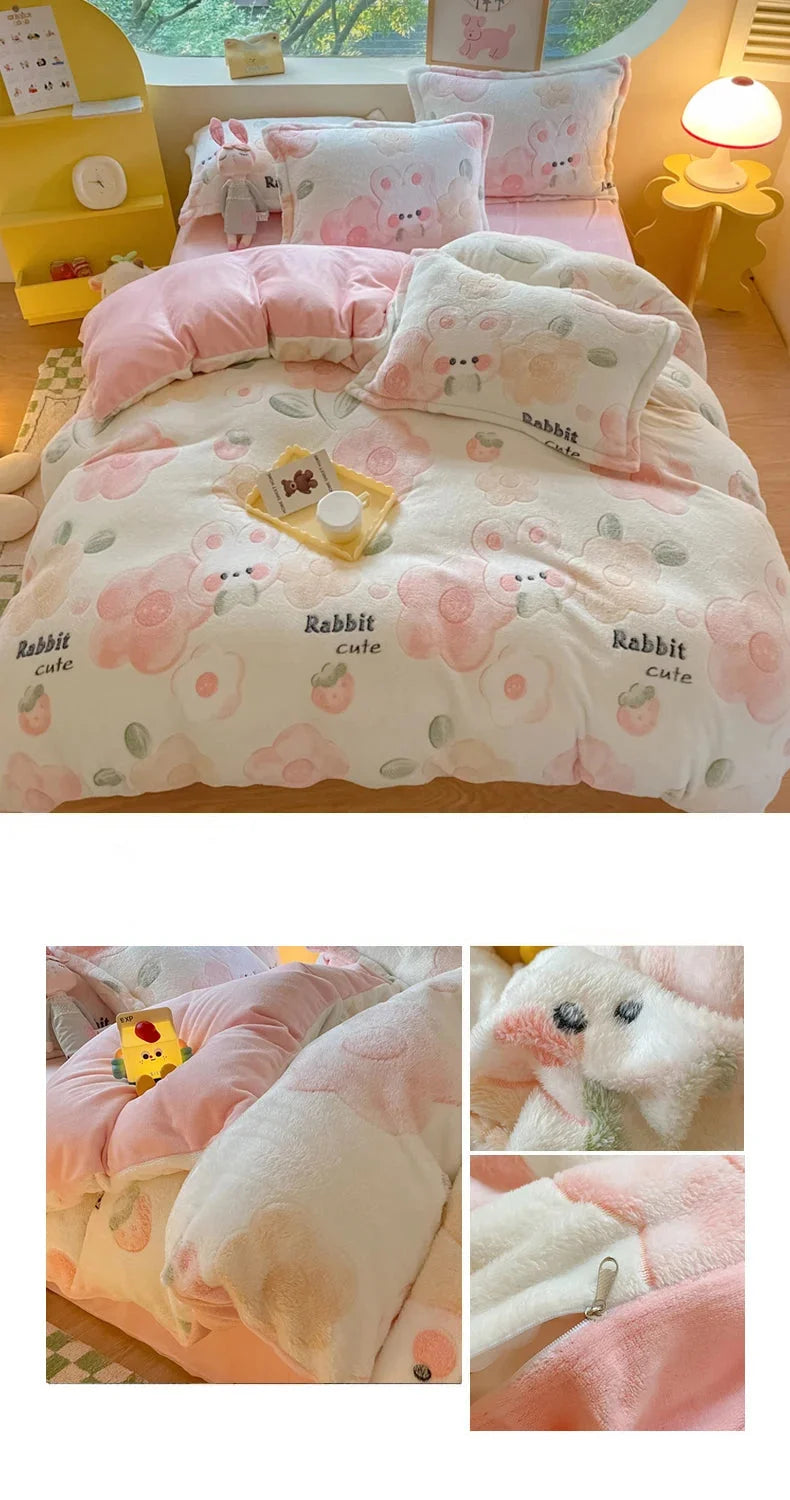 Floral Milk Fleece Bettbezug – Modern Polyester Design 220x240cm