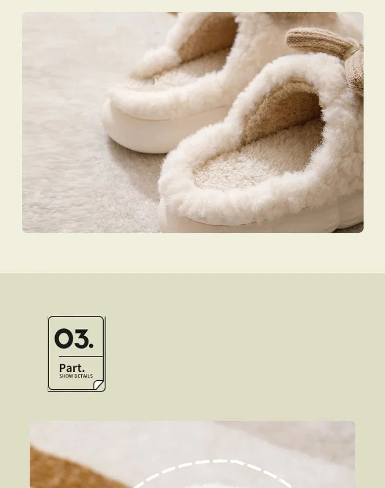 Dicke Sohle Schleifen-Pantoffeln – Plüschkomfort, Indoor