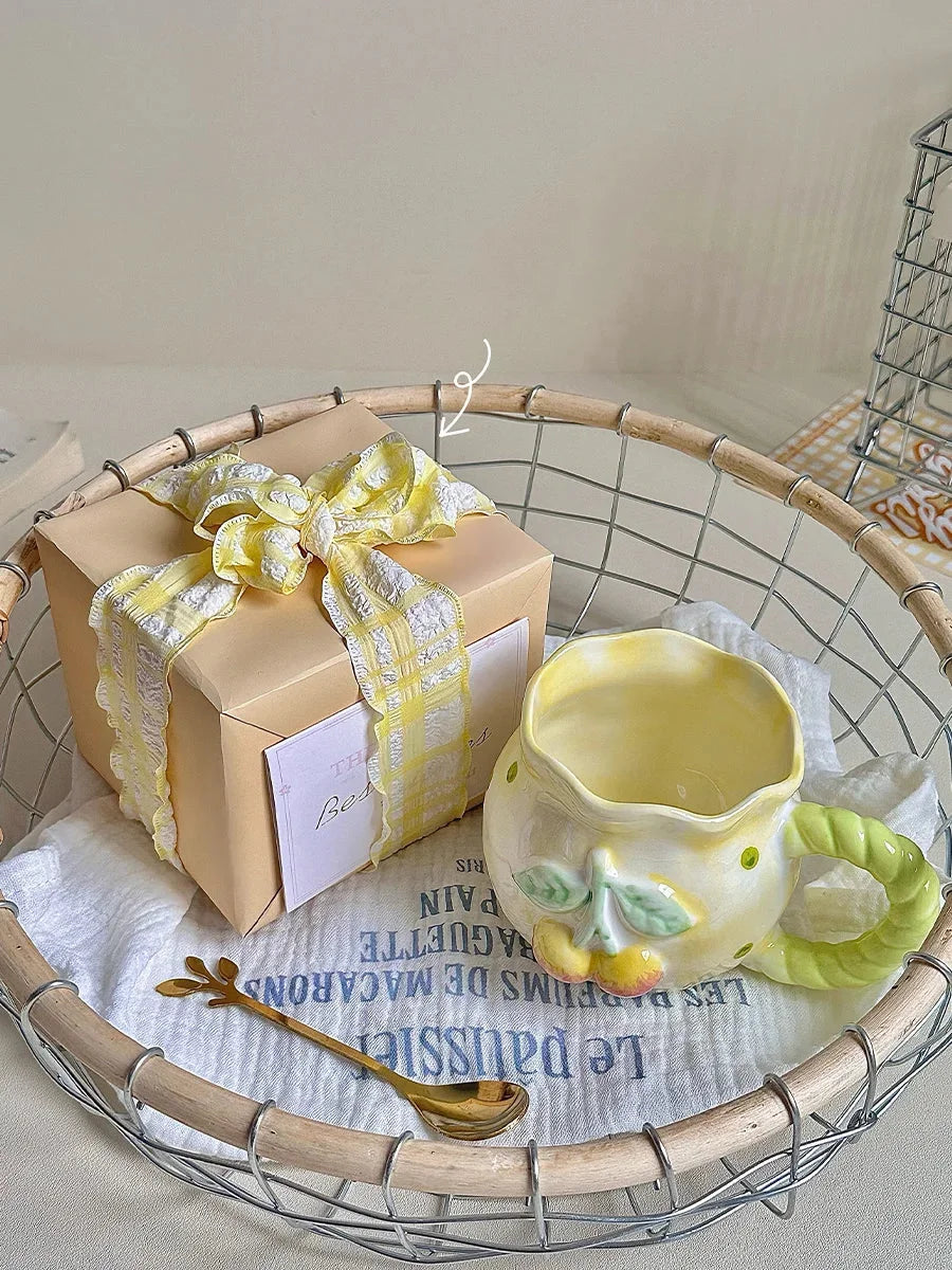 Kirschkeramik Tasse - Retro Töpferware - 8x7.5cm