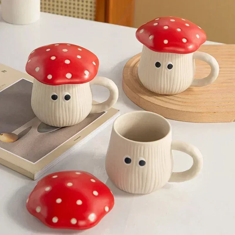 Mushroom Keramiktasse – Cartoon-Design mit Deckel