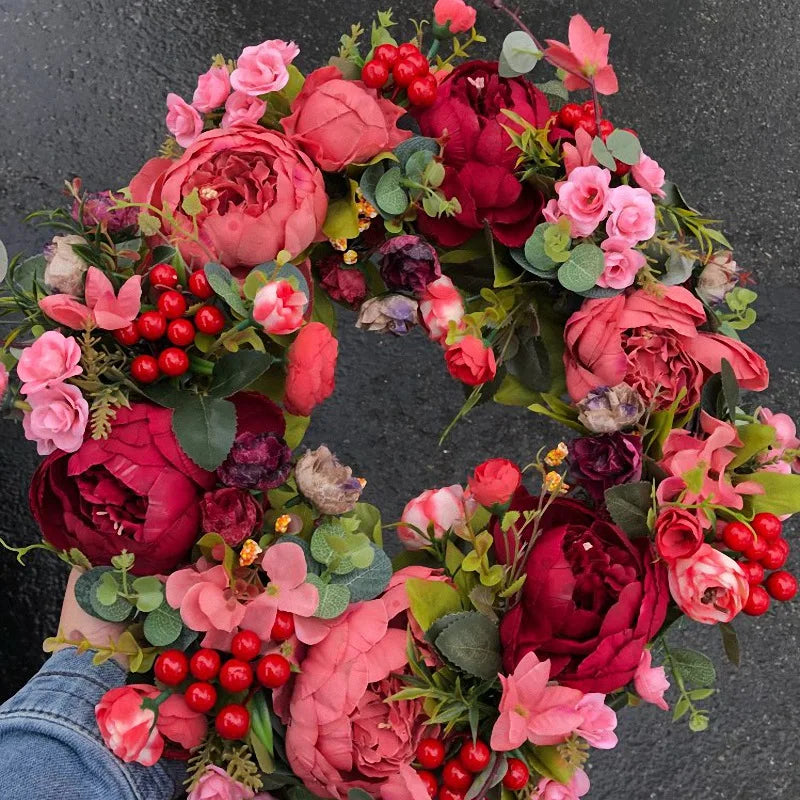 Kunstblumenkranz – Seidenpfingstrose – 40cm, Aussen/Innen