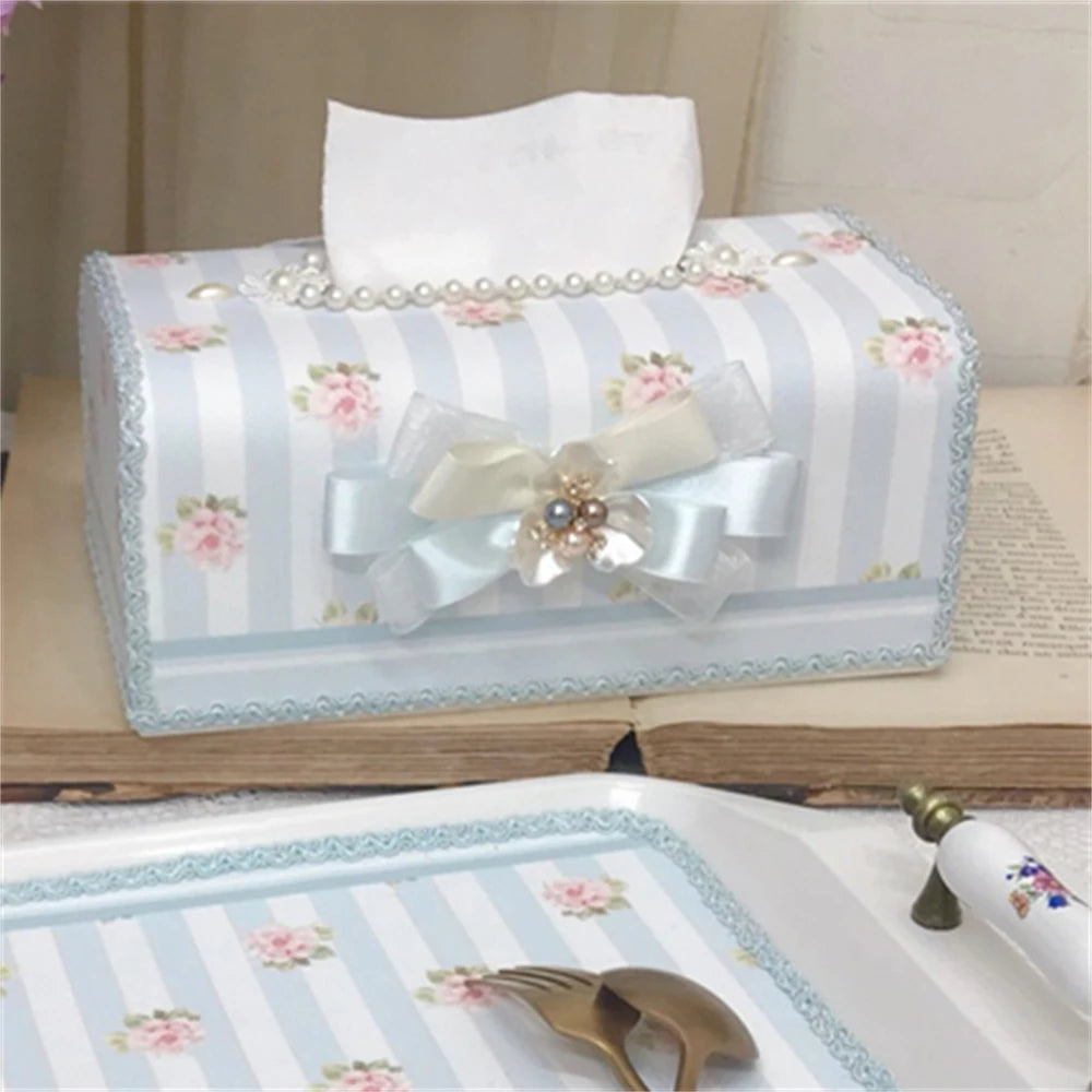 Wasserdichte Taschentuchbox – Perlen-Spitzendesign – 19x12x10cm