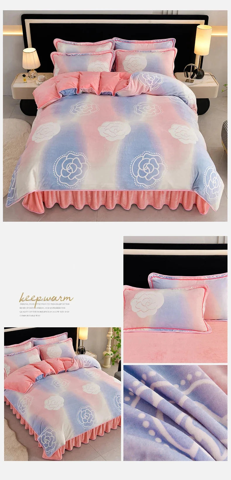 Luxus Fleece Bettwäsche-Set in Champagner Grau, Grösse King 4 Teile 220x240cm