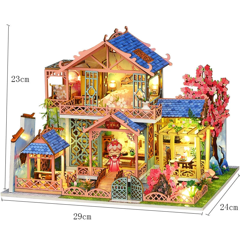 Holzpuppenhaus DIY Kit – Handgefertigtes Unisex-Spielzeug 27CM
