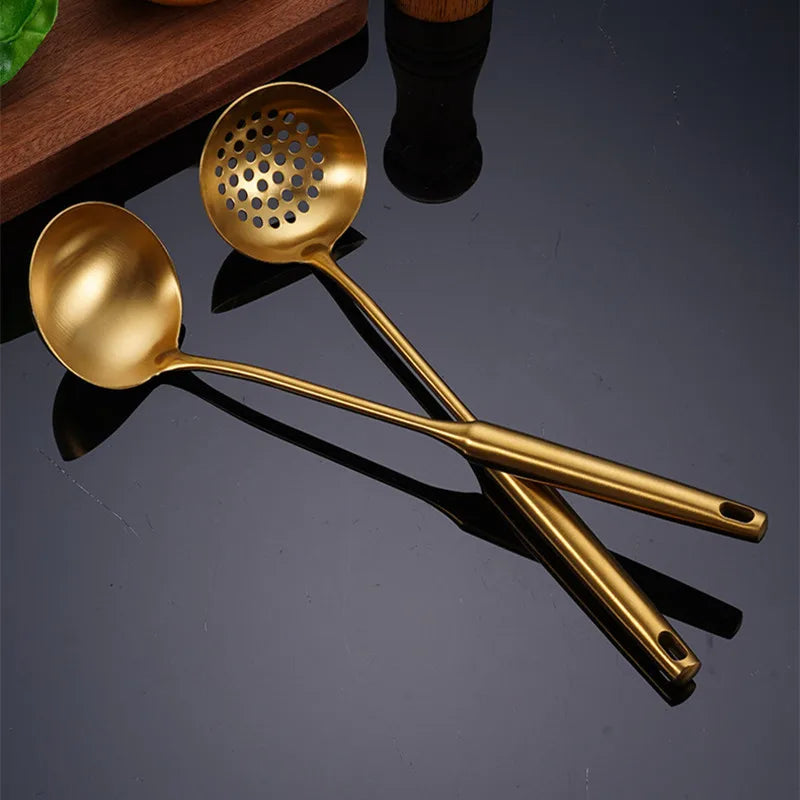 Goldene Küchenutensilien – Edelstahl – Langer Griff