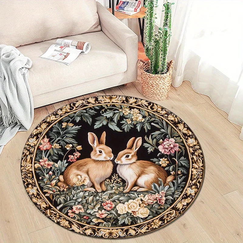 Runder Teppich – Retro-Blumendesign – 120x120cm