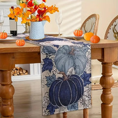 Retro Blauer Kürbis Tischläufer – Polyester – 33X183Cm
