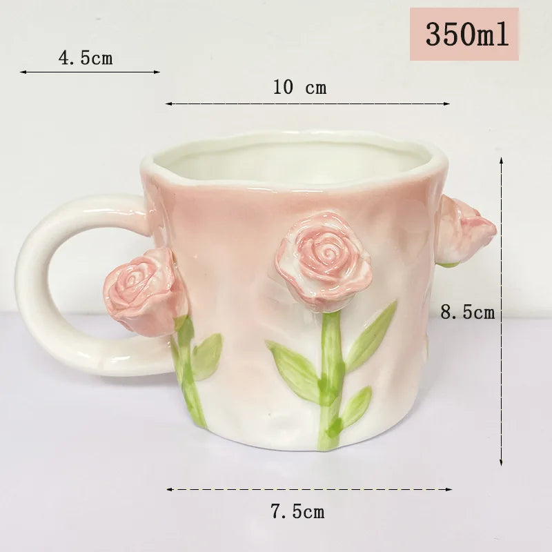 Keramik Kaffee Tasse - Rosa Tulpen-Design - 350ml