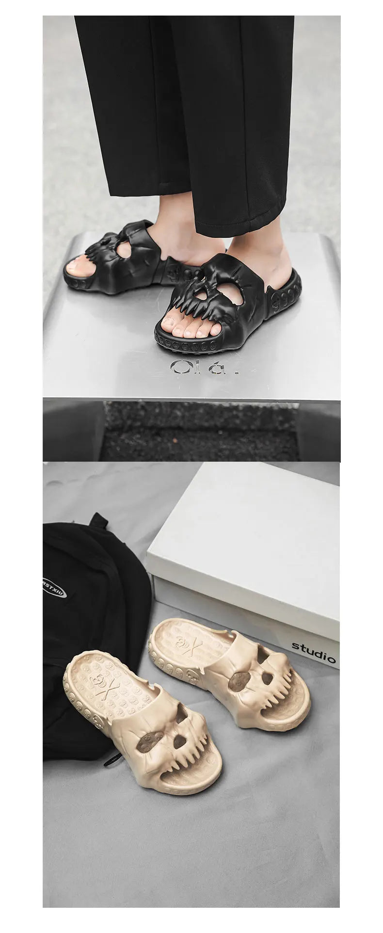 Halloween Totenkopf Slipper – EVA Komfort, Innen/Strand