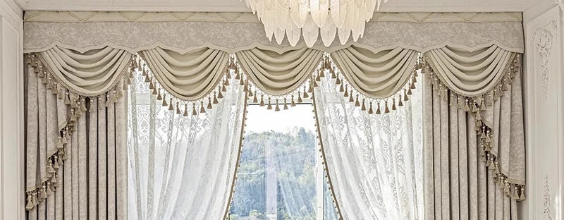 Beige Jacquard Vorhänge – Chenille Design für Villen