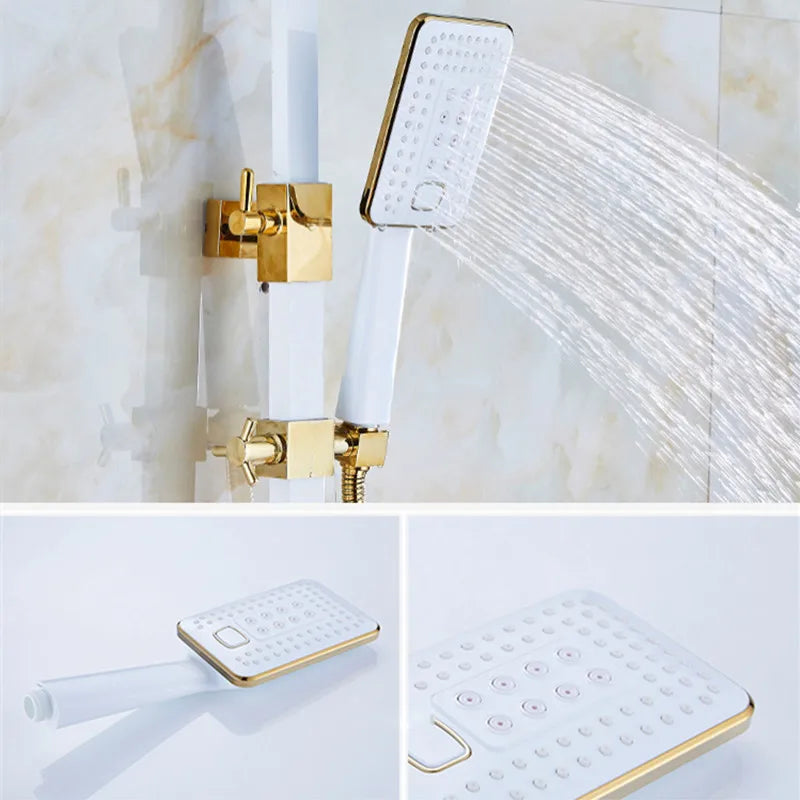 Regenbrausesystem – Messing Weissgold – Badezimmer Eleganz