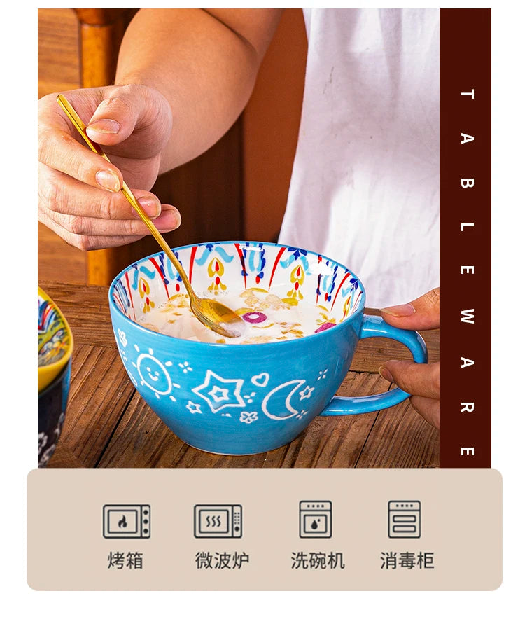 Keramik Frühstücksbecher – Boho – Grosse Kapazität