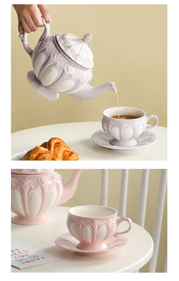 Floral Reliefs Keramiktasse – Porzellan Teeset 250-900ml