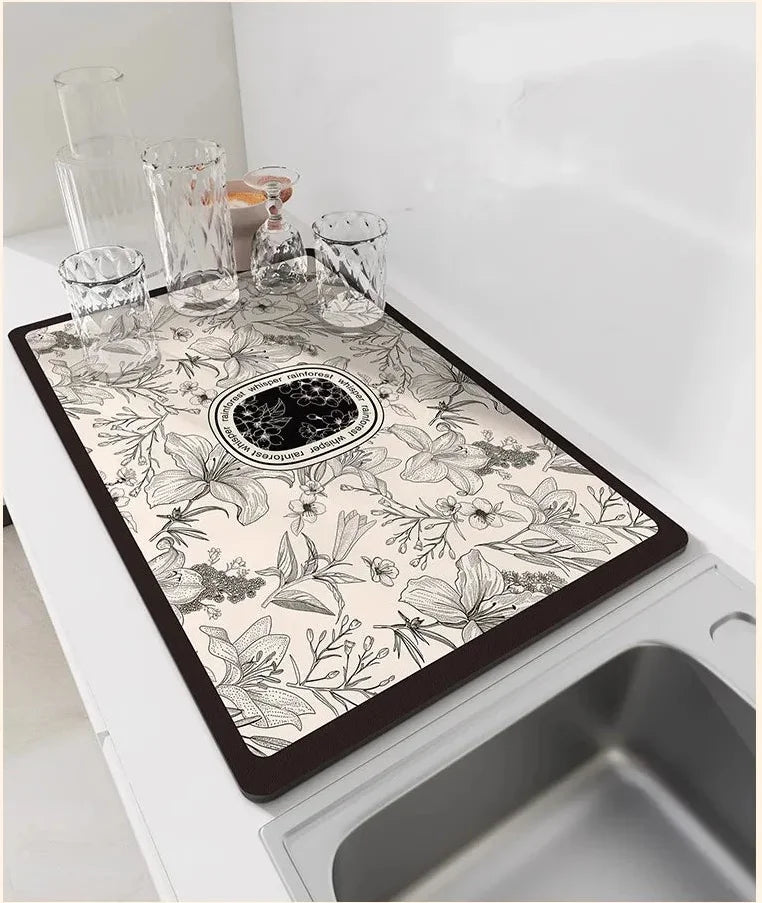 Blumiges Geschirr Trockenmatte – Umweltfreundlich Diatomeenschlamm – Diverse Grössen