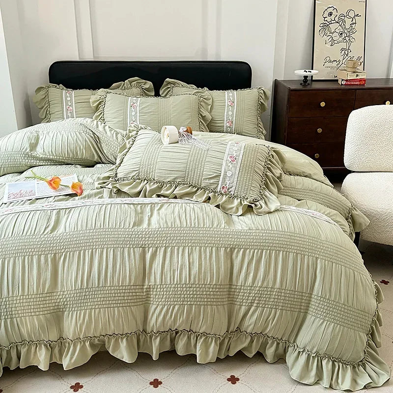 Koreanisches Prinzessin Bettwäsche Set – Baumwolle Rüschen 200x230cm