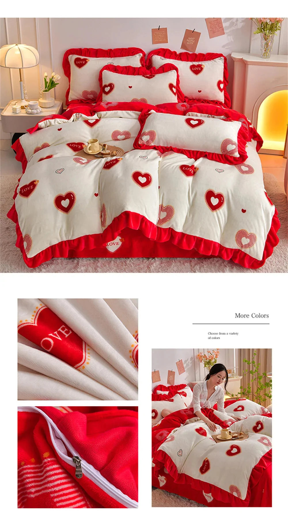 Winter Bettwäsche-Set aus Fleece, Farbe Ziselangman, Grösse Queen 4 Teile 200x230cm mit Blumenmuster