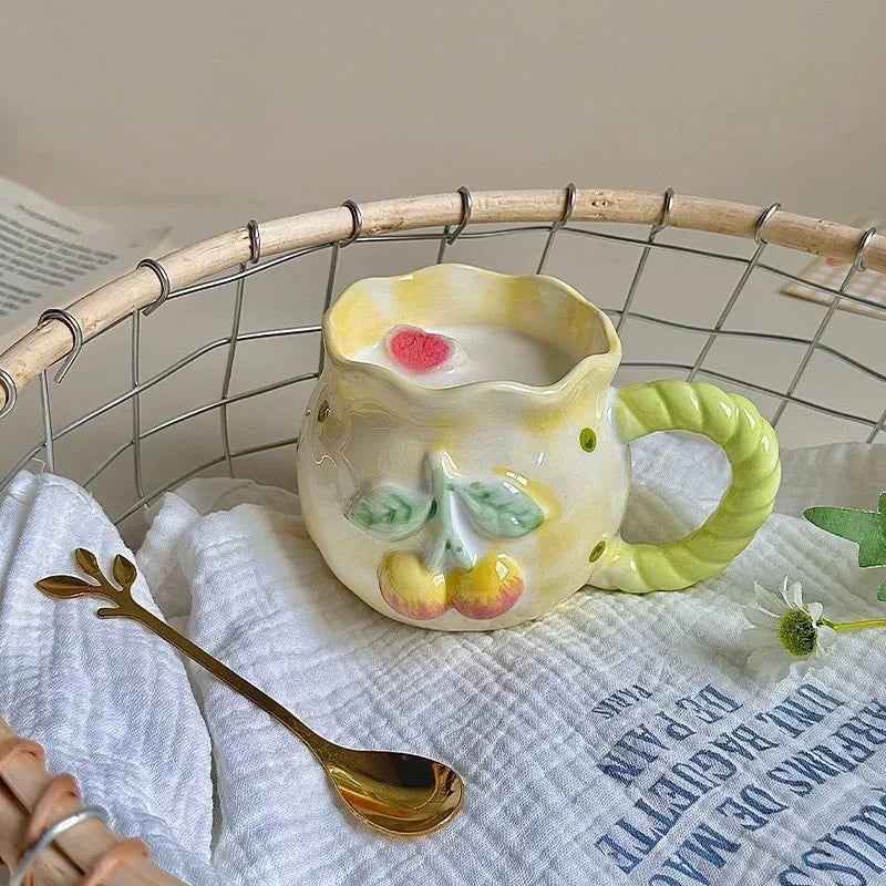 Kirschkeramik Tasse - Retro Töpferware - 8x7.5cm