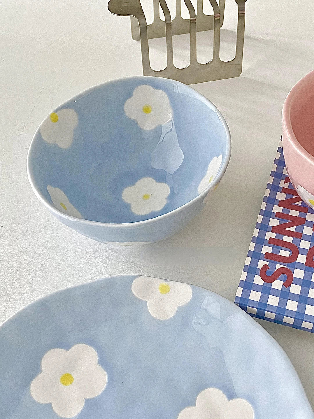 Keramikgeschirrset – Blumendesign – Pink & Blau Varianten